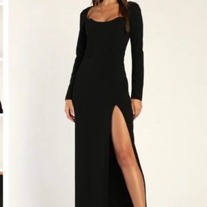 Lulu's Glamorous Sweetheart Black Long Sleeve Maxi Dress